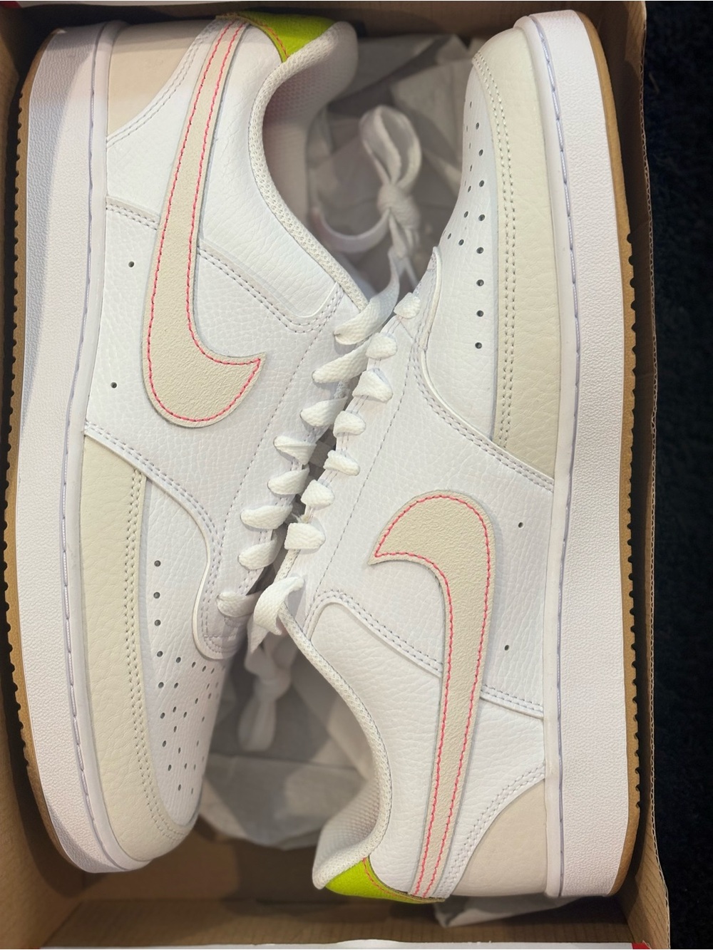 Nike Women’s White Leather Low-Top Sneakers with Pink-Accent Swoosh